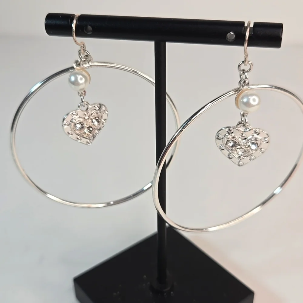 3 Sets Boho Lge Hoop Earrings Elegant Gold Silver MOP Hearts Butterfly Crystals